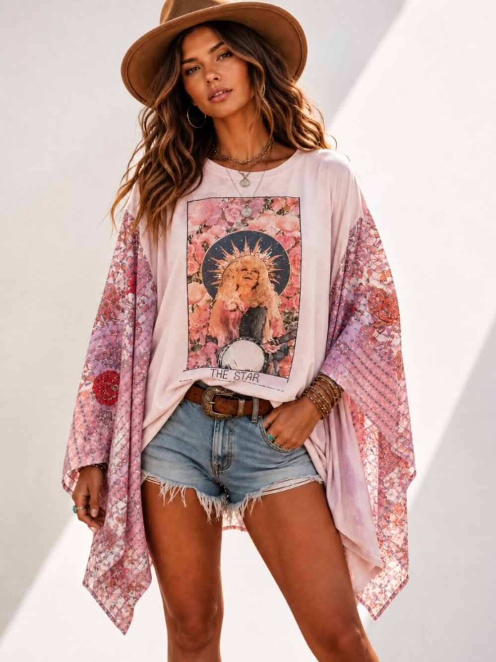 BLUE VELVET DOLLY PARTON KANTHA SLEEVE PONCHO TOP NWT